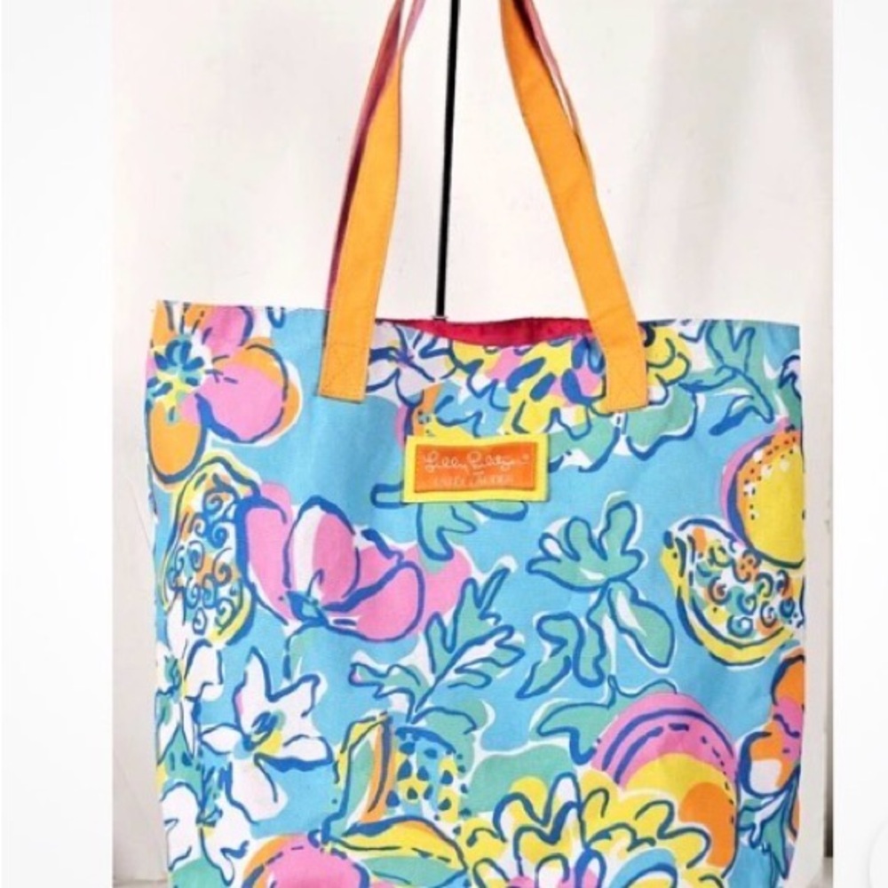 Lilly Pulitzer Blue and Pink Floral Tote for Estee Lauder